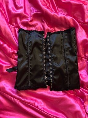 Y2k Elegant Moments Black Satin Lingerie with Pink Logo Accent